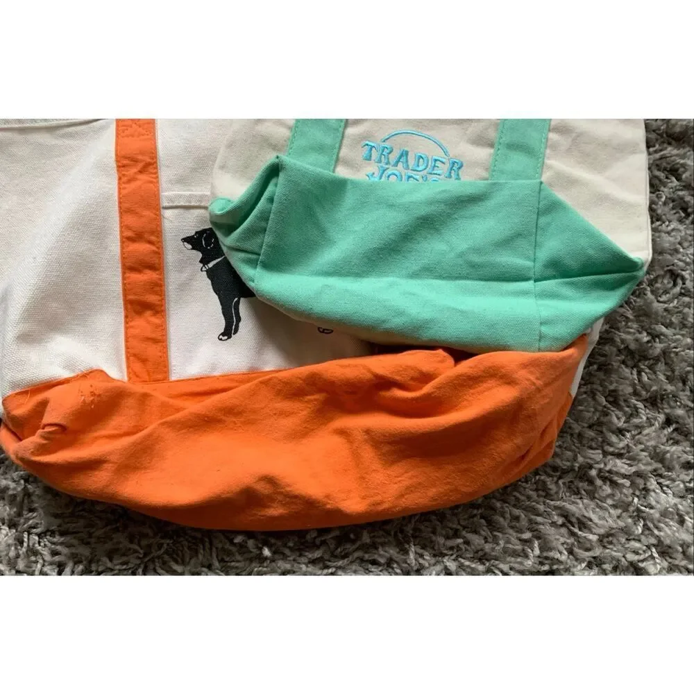 TRADER JOE’S MINI mint green & TGE Black Dog Marthas Vineyard CANVAS Tote Bag Lo